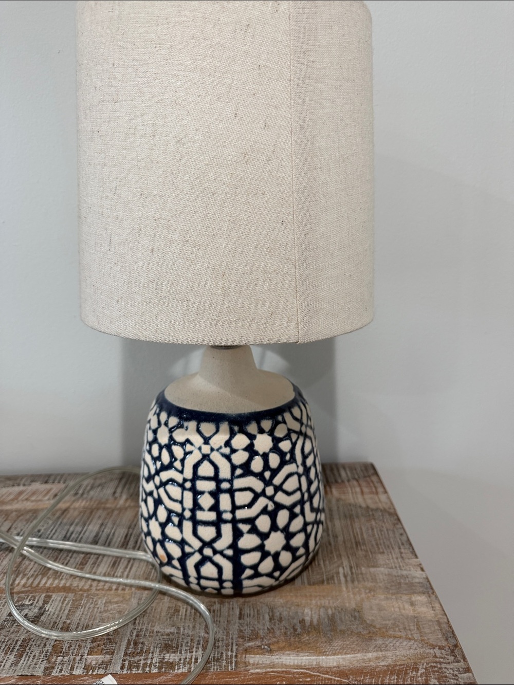 Threshold Navy and Cream Ceramic Lamp with Patterned Base